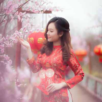 Woman wearing red dress.